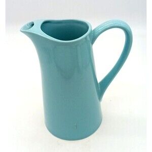 Vintage MCM USA Pottery Pitcher With Ice Lip - Turquoise Robins Egg Blue